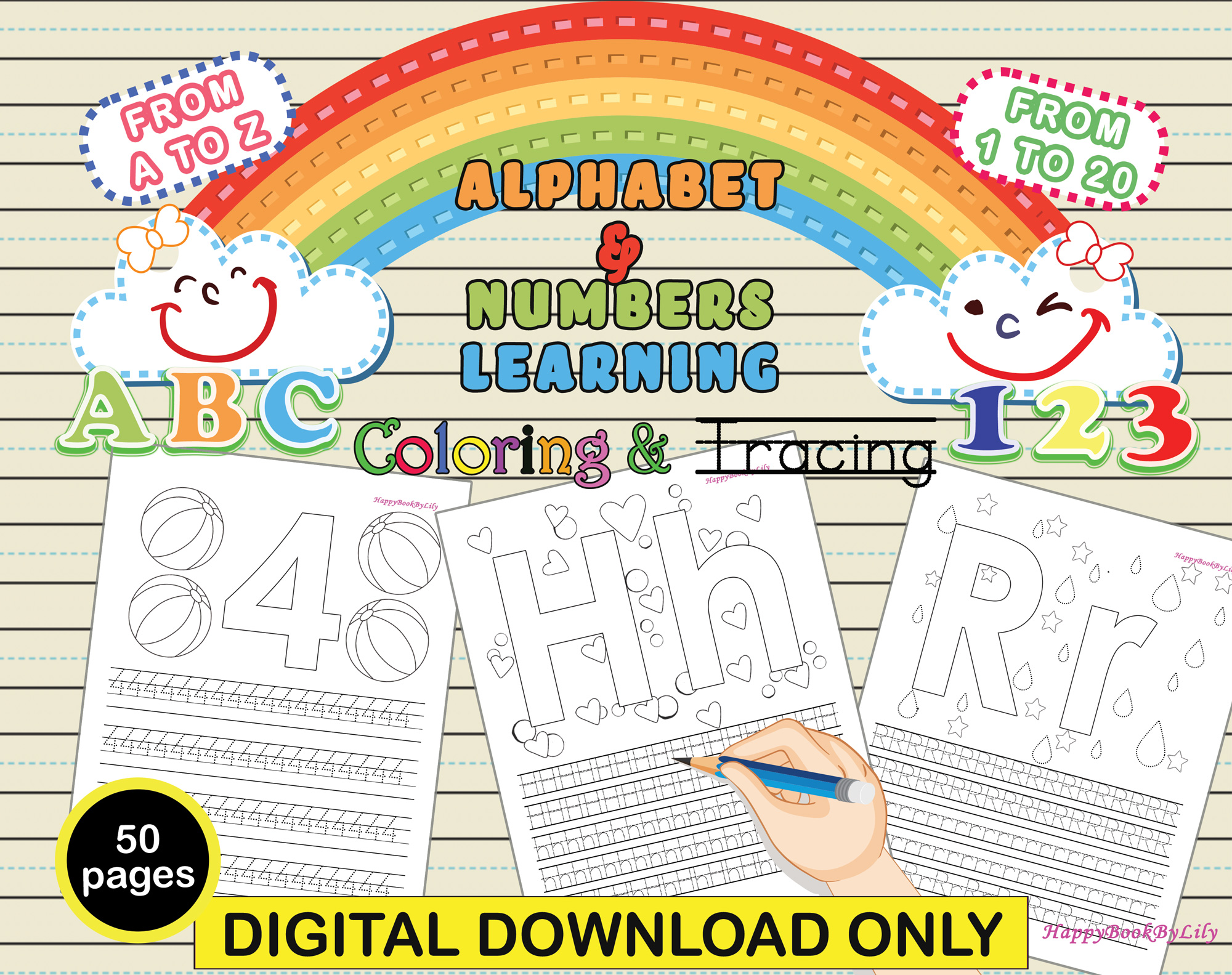 ABC-123/Alphabet and Numbers Coloring & Tracing Pages Printable/From A-Z, 1-20 Pages/Instant Digital Download - PDF